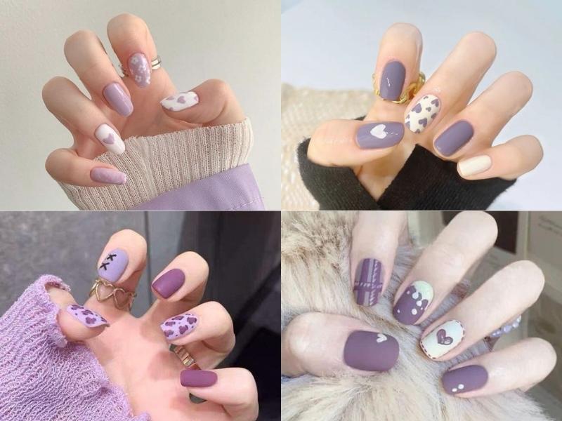 Nail tím nhiều hoạ tiết