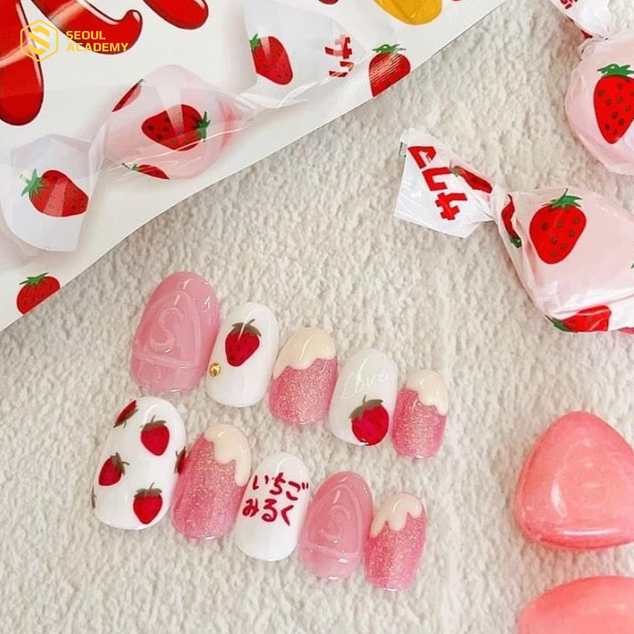 Nail heo hồng với họa tiết dễ thương