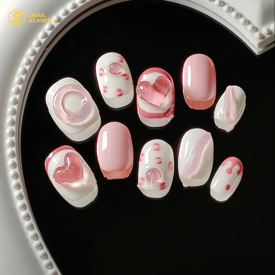 Bộ nail hồng nơ trắng hợp với các bé