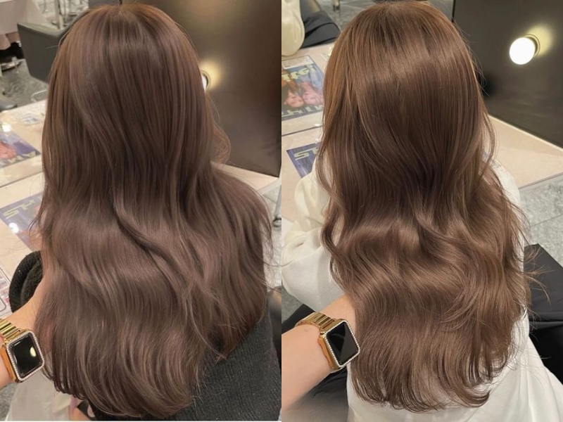Tóc nhuộm màu nâu hạt dẻ ánh khói
