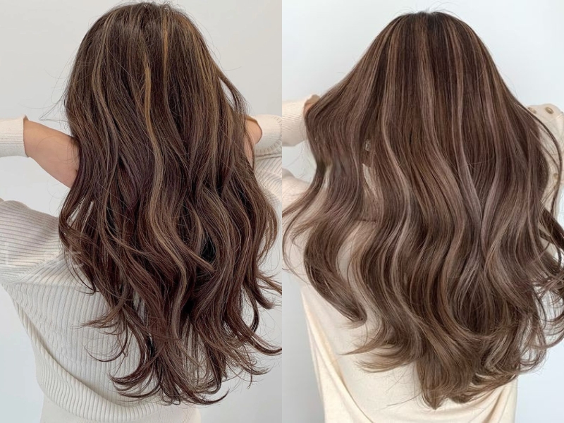nhuộm highlight với màu tóc nâu hạt dẻ