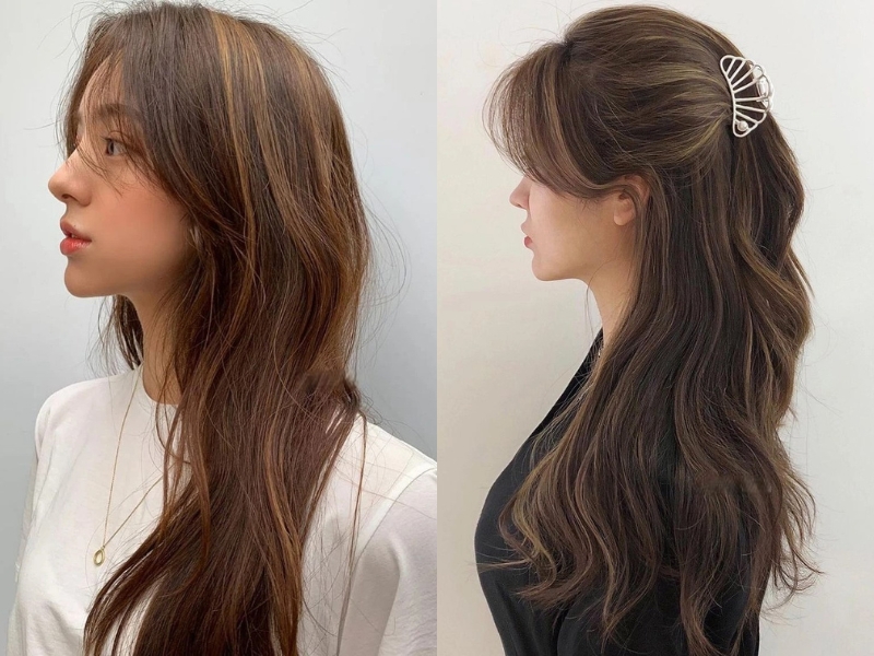 Tóc nhuộm highlight trên nền tóc nâu hạt dẻ