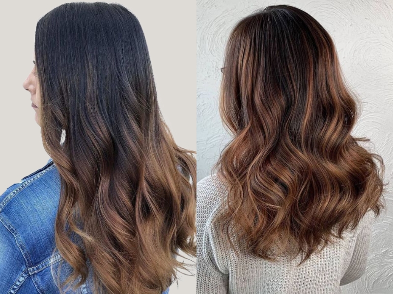 Nhuộm ombre chuyển màu từ đen sang nâu hạt dẻ