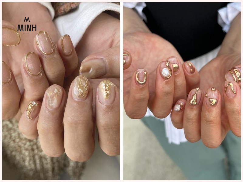 Mẫu nail tráng gương đính đá