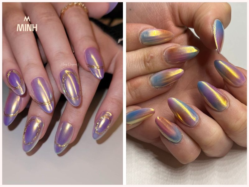 Mẫu nail tráng gương cầu vồng