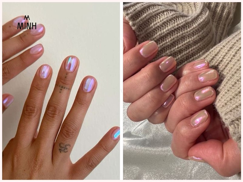 Mẫu nail tráng gương với mắt mèo