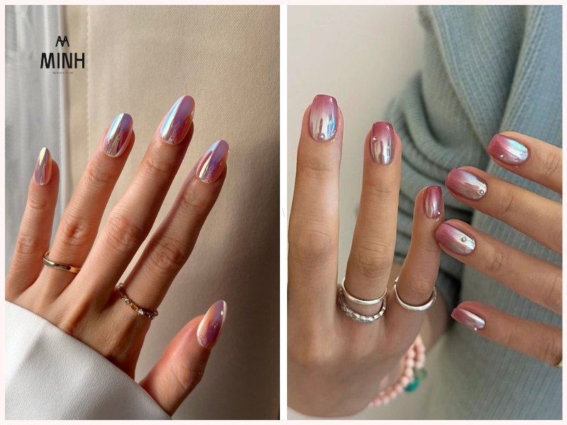 Mẫu nail tráng gương với mắt mèo