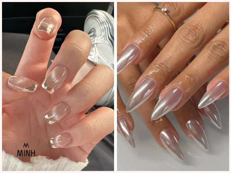 Mẫu nail tráng gương với mắt mèo