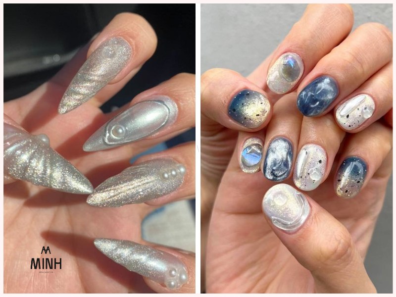 Mẫu nail tráng gương nhiều màu sắc