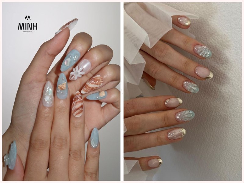 Nail tráng gương kèm họa tiết