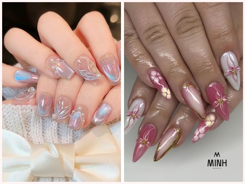 Nail tráng gương kèm họa tiết