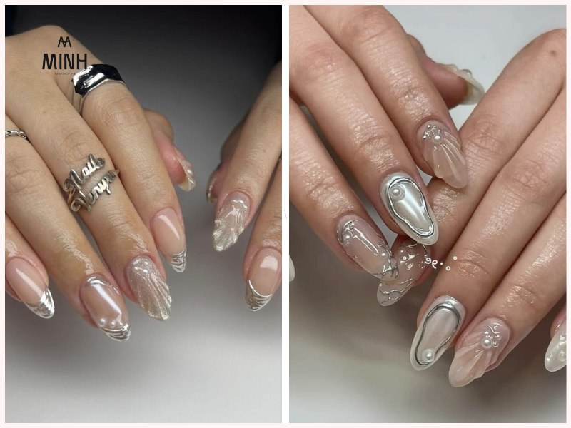 Nail tráng gương kèm họa tiết