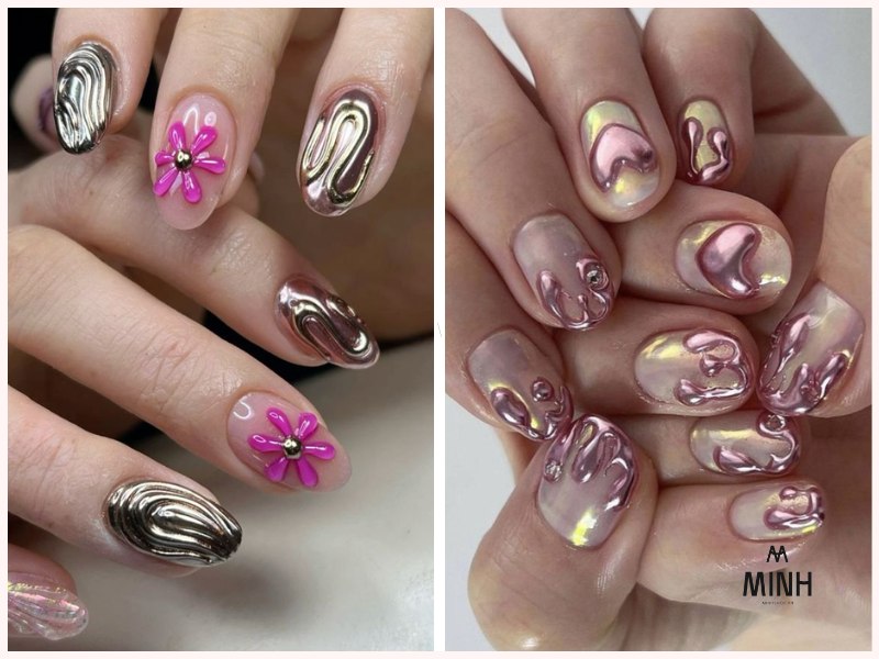 Mẫu nail tráng gương ombre