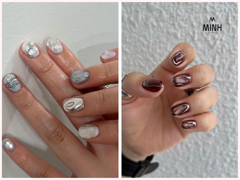 Mẫu nail tráng gương ombre