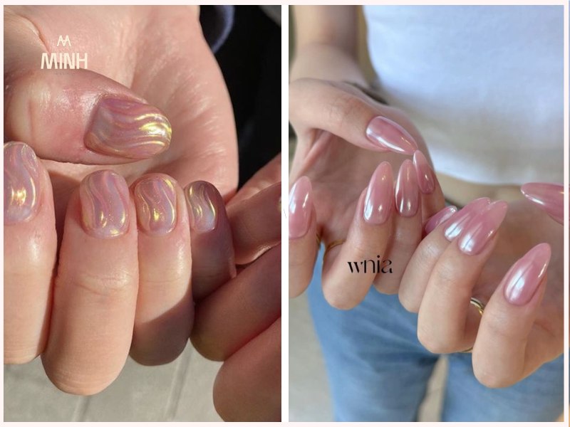 Mẫu nail tráng gương ánh hồng