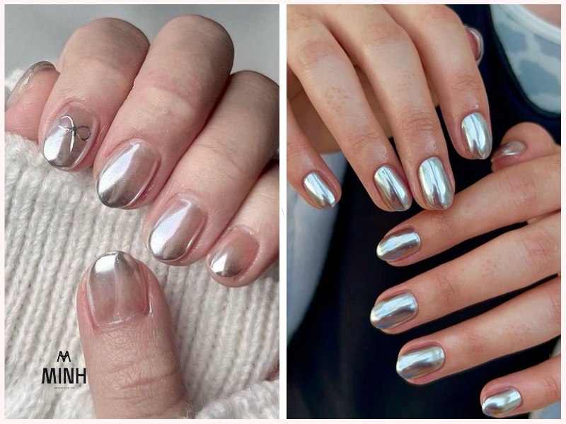 Nail tráng gương màu bạc