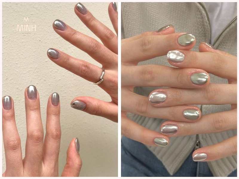 Nail tráng gương màu bạc