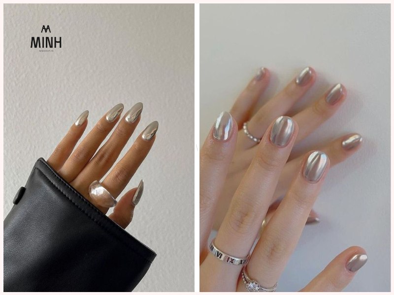 Nail tráng gương màu bạc