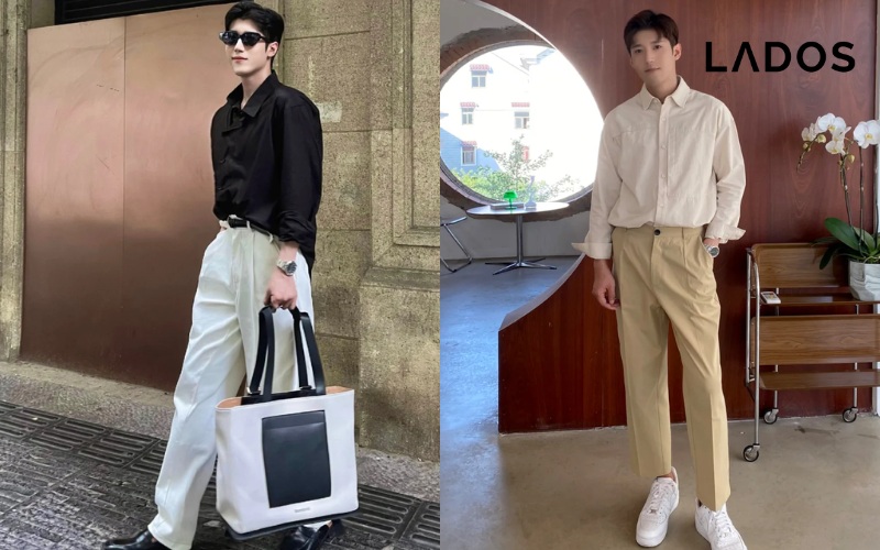 Outfit cuc khoe khoan voi ao so mi va quan short nam