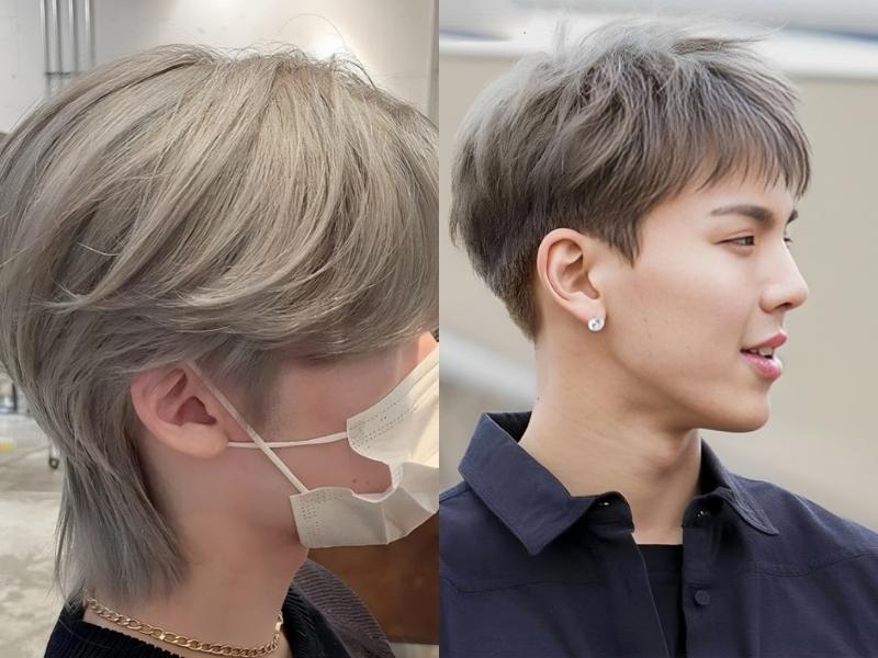 Tóc nam màu nâu trà sữa trầm không tẩy mullet