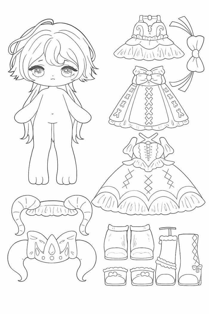 paper doll tranh tô màu búp bê giấy