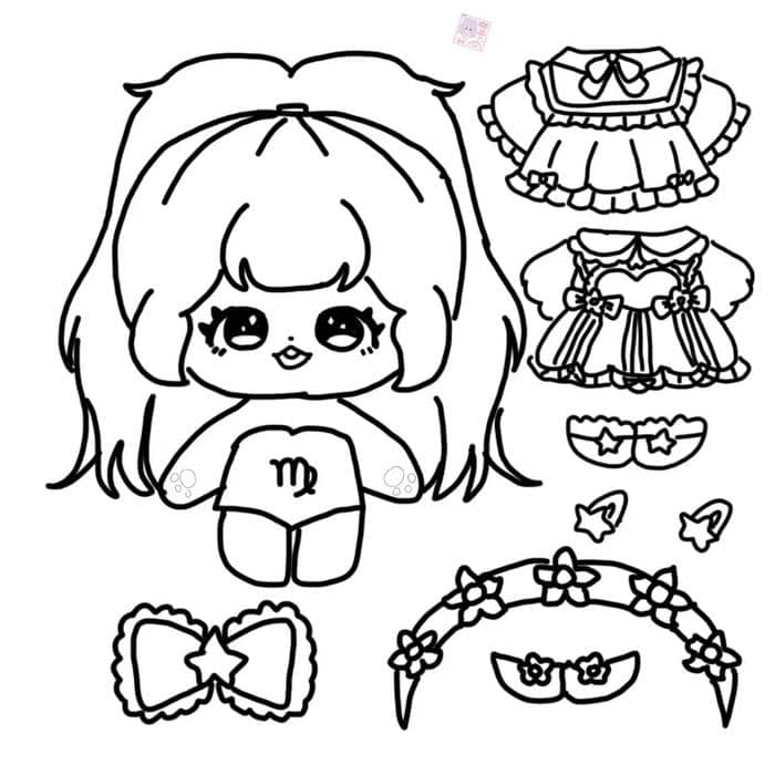 tranh tô màu búp bê giấy thay đồ chibi
