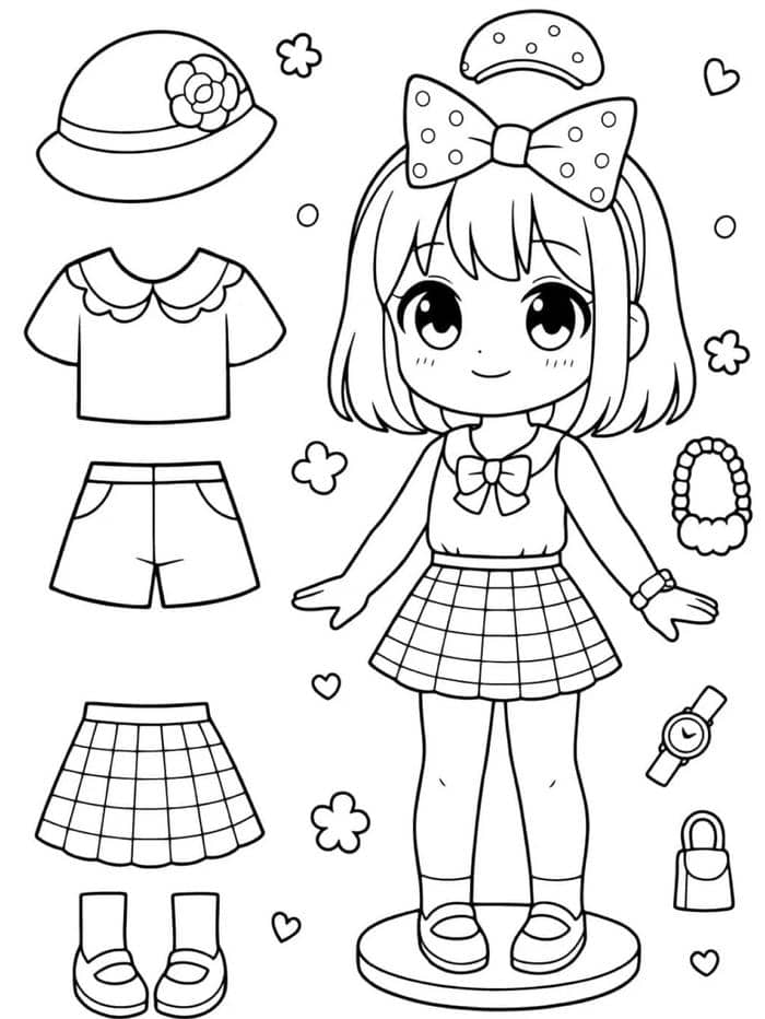 tranh tô màu pinterest paper doll búp bê giấy chibi