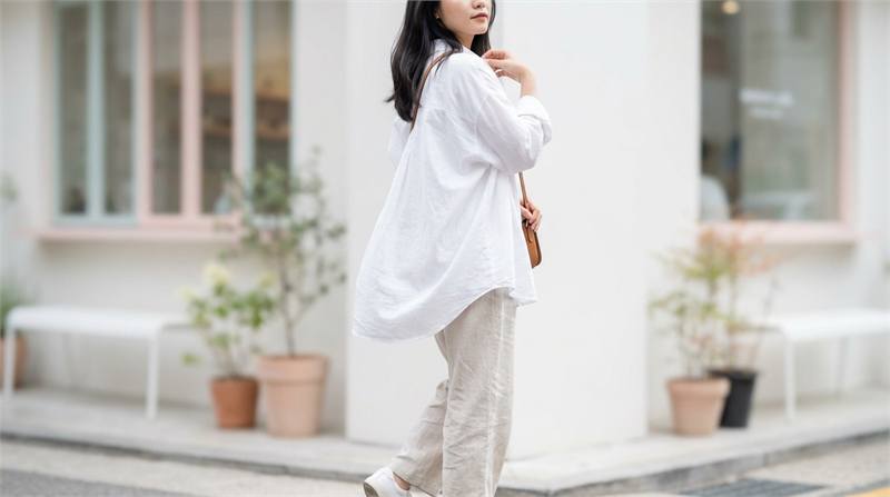 Áo sơ mi lụa/satin trơn màu phom suông nhẹ, chất liệu bóng tự nhiên mang lại vẻ sang trọng, nữ tính và thanh lịch.
