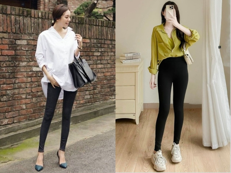 Cách diện quần legging phối áo sơ mi đơn giản mà ấn tượng nhất