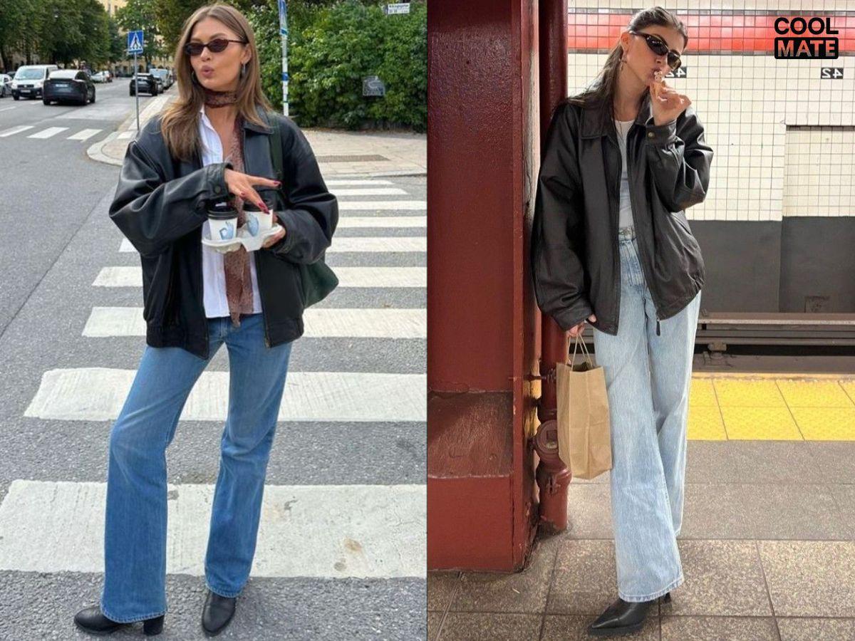 Phối quần jeans + giày loafer đế cao