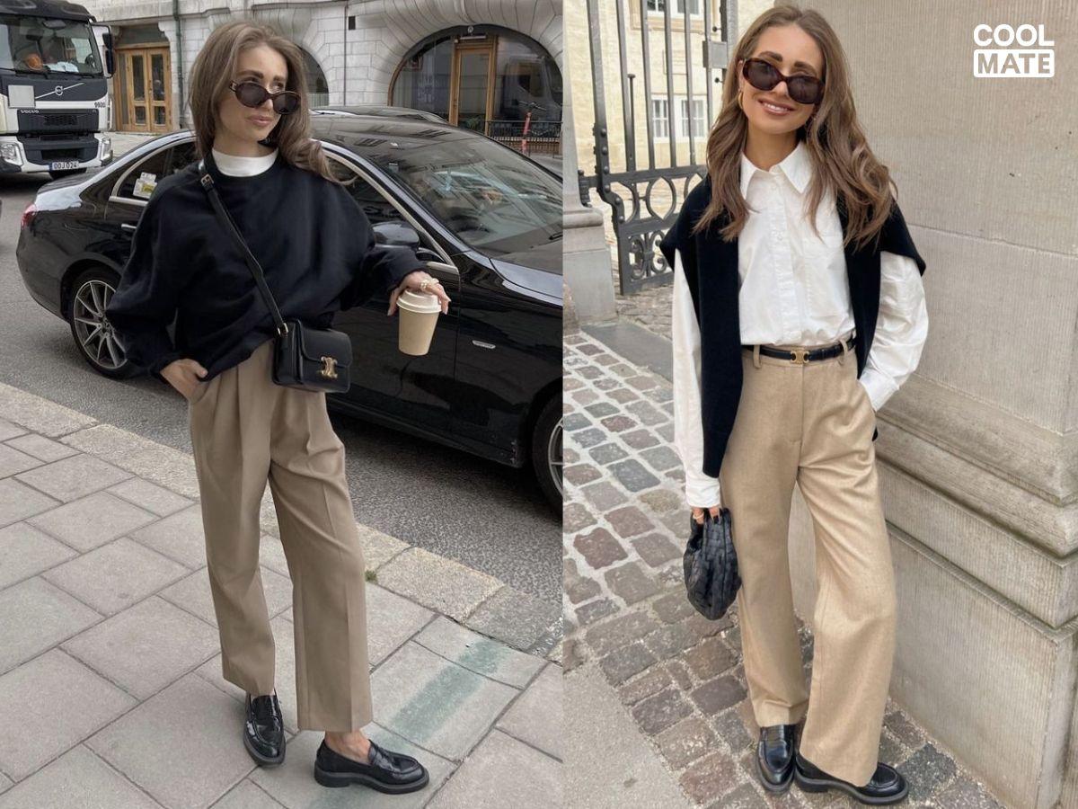 Phối quần trouser và giày Penny loafer