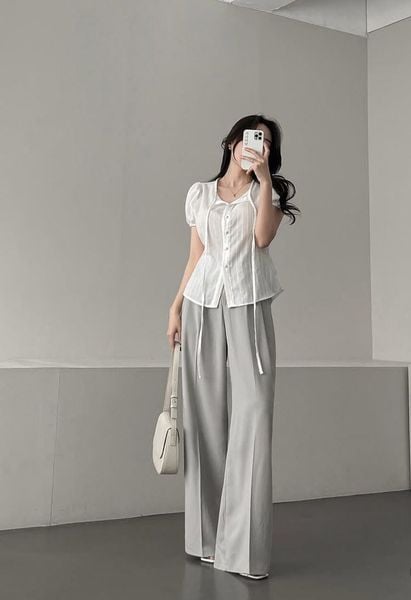 Outfit đi đám cưới cho nữ - Áo kiểu peplum + quần suông