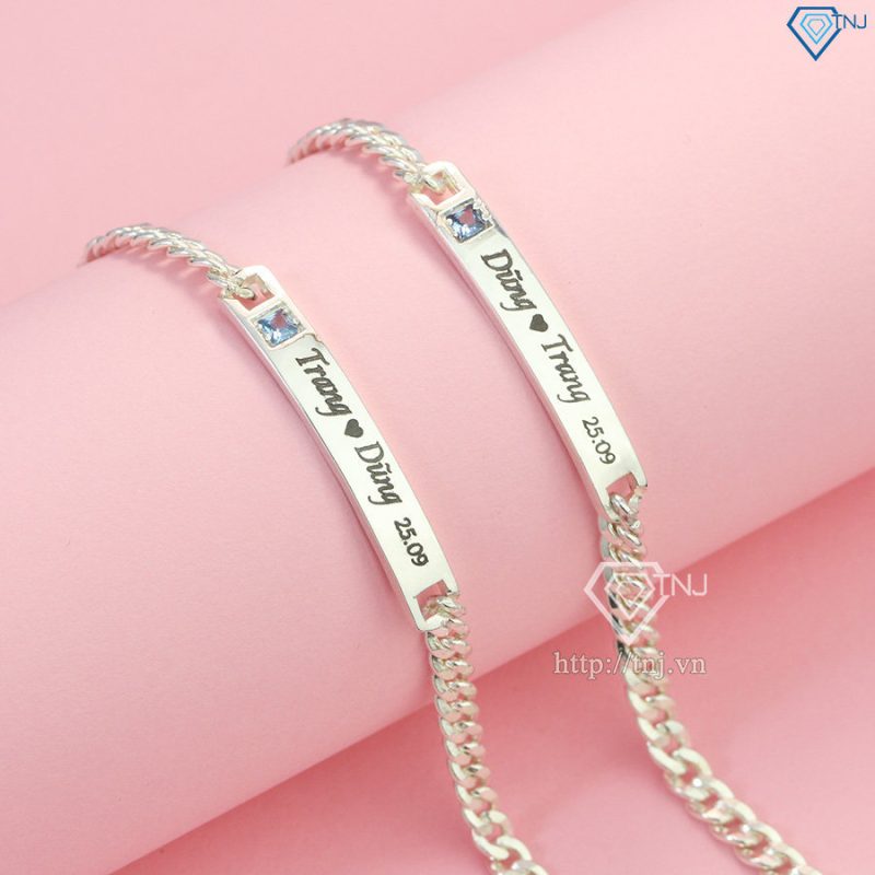 Quà trung thu cho người yêu vòng tay đôi bạc khắc tên theo yêu cầu LTD0004