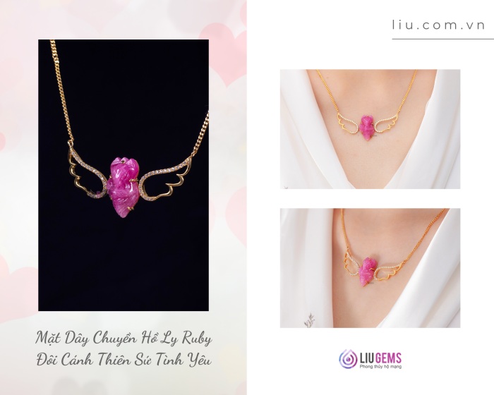 Mặt Dây Chuyền Hồ Ly Ruby đôi cánh thiên sứ tình yêu