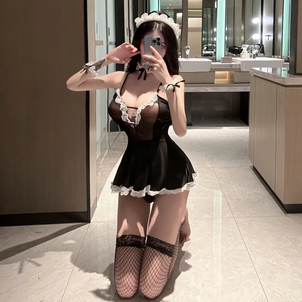 Hình ảnh sản phẩm Đồ cosplay hầu gái Nhật anime sexy, váy hầu maid đen hở ngực + phụ kiện BIKI HOUSE N778 - 119k