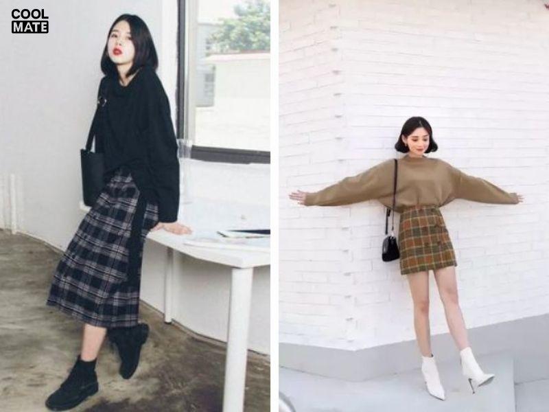 Phối hoodie không mũ phong cách Vintage