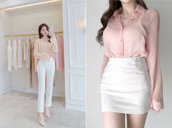 Màu hồng cam với váy trắng