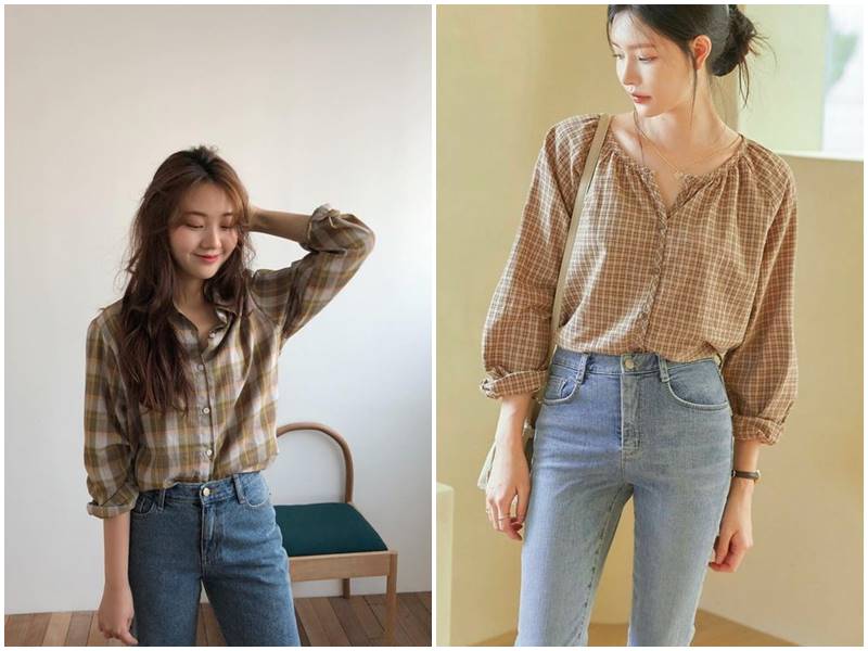 Áo sơ mi nữ kiểu Hàn Quốc caro
