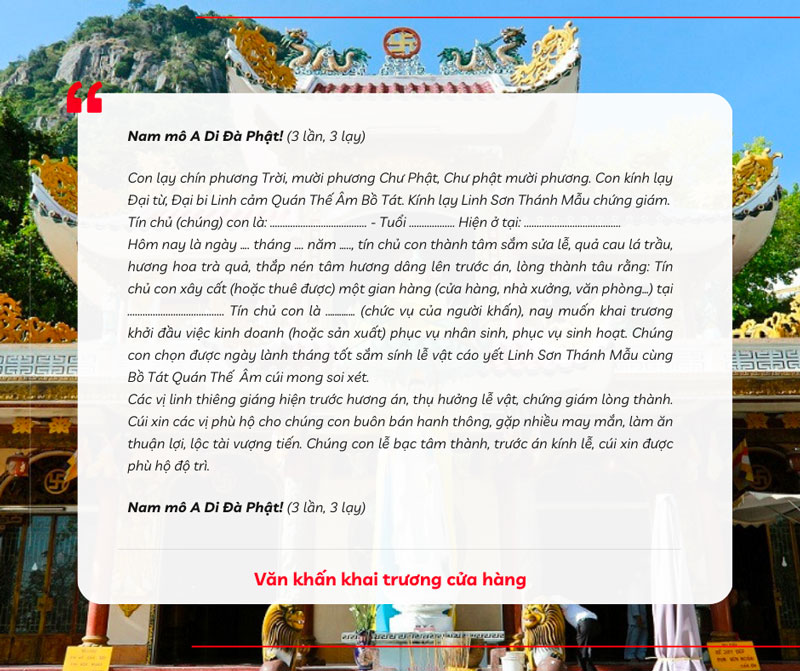 Bài cúng chùa Bà Tây Ninh khai trương cửa hàng