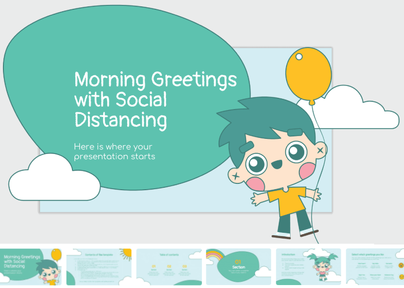 Free Cute Cartoon Social Distancing Presentation for Kids