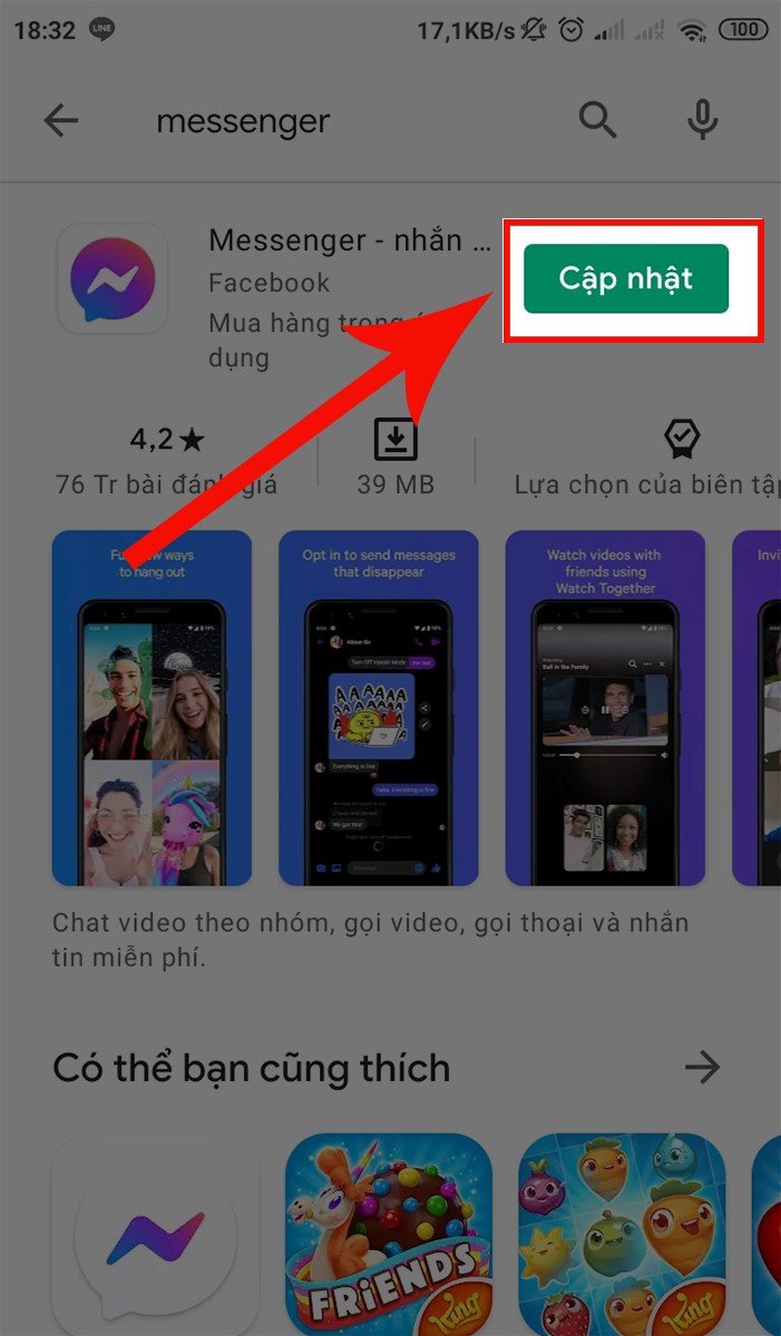Chọn mục Cập nhật