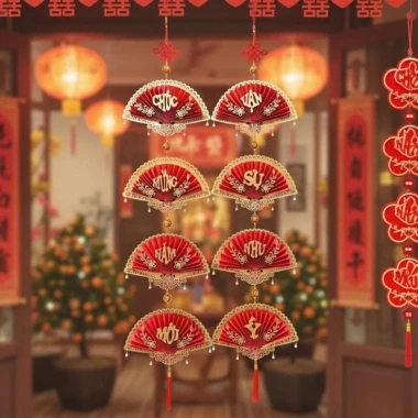 Set 2 Dây 4 Quạt Giấy CMNM VSNY - Trang Trí Tết Nhà Cửa, Decor Chụp Ảnh Giá 89k