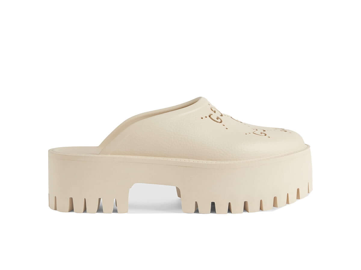 Dép Gucci Platform Perforated G Sandal Cream Like Auth