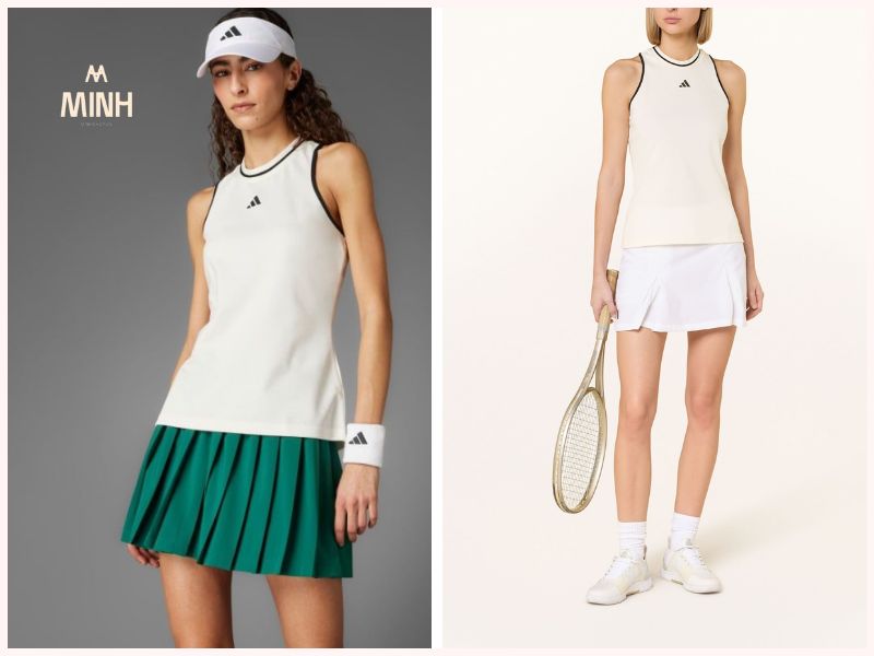 Phối váy kết hợp quần với áo tanktop thể thao