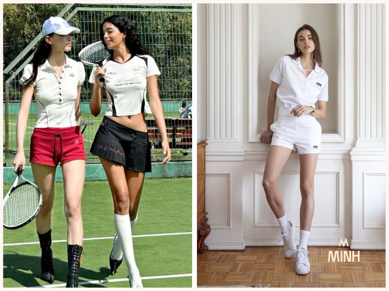 Phối áo polo tennis với quần short thể thao