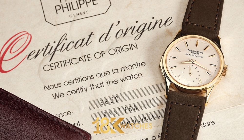 Mỗi đồng hồ Patek Philippe chính hãng đều có giấy “Certificate of Origin” ghi rõ số seri, mã máy, ngày bán và tên đại lý ủy quyền