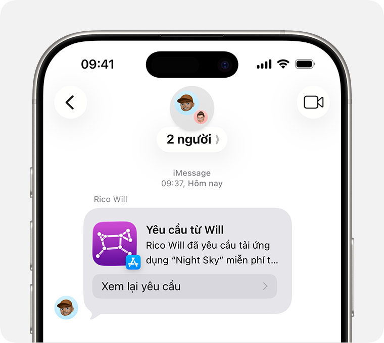 Màn hình iPhone đang hiển thị thông báo Hỏi để mua trong Tin nhắn.