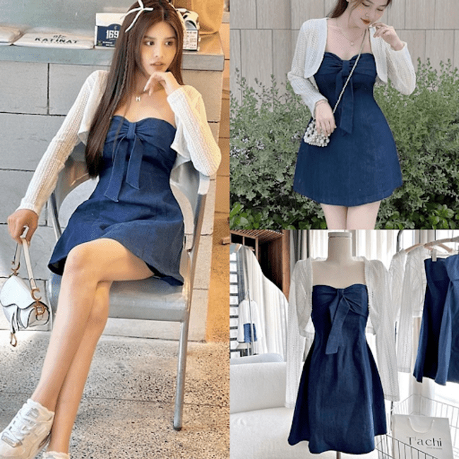 Diện váy màu chàm nữ tính