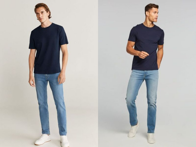 Quần jeans và áo thun basic màu chàm
