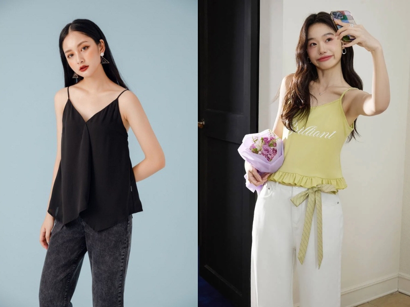 phối đồ với áo 2 dây